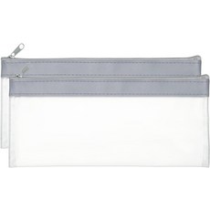 PATIKIL 8.7x3.9 인치 지퍼가 달린 머니백 2개의 투명 PVC 현금 입금 은행 파우치 봉투 코인 화장품 청구서용 메이크업 백 체크 지갑 그레이, Green