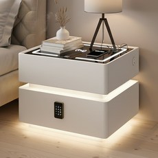 [KC인증] 안심가 LED 금고 침대 옆 협탁 사이드 테이블, 1개, 화이트