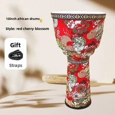 2025 양가죽 젬베 드럼 10인치 어린이용 아프리카 전문가용 성인 초보자 탬버린 휴대용 타악기, 04 Red Cherry Blossom