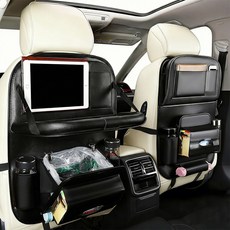 슈퍼인 가죽 자동차 테이블 차량용 폴딩 시트백 트레이 다용도 차량수납, 블랙, 1개