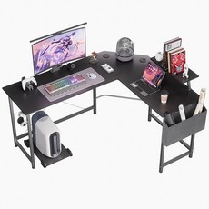 월로덴 L형 컴퓨터 책상 게이밍 책상 코너형 책상, 블랙