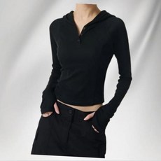 무신사스탠다드 여성 리브드 슬림 후드 긴팔티 블랙 968389968389