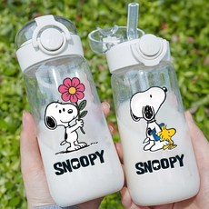 400ml 귀여운 스누피 투명 물병 애니메이션 만화 어린이 야외 스포츠 빨대 컵 남아 여아 여행용 누수 방지 음료병, 1개, 1000ml, SNB1536