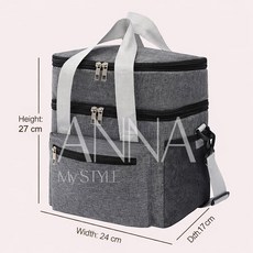 안나네 대용량 2단 보온보냉 도시락가방 방수 단열 피크닉 런치백 숄더 쿨러백, 그레이