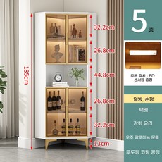 미국식 와인 장식장 원목 양주 3단 양주장 진열장 위스키 술진열장 강화유리 피규어, T. 금색 테두리 5겹 흰색 50x182
