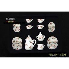 （套件組SC0018）迷你陶瓷茶具茶杯 茶壺 可開蓋 陶瓷上釉 微縮模型 食玩模型 隨草憶境, 1個, 一組入（全套,★促銷★）