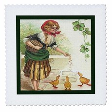 8x8 inch Quilt Square - Irish Farm Girl Feeding Ducks (Vintage) St. Patricks Day, 미정