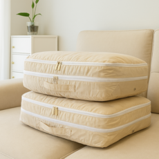 한큐수납 이불정리 특대형 이불 압축 파우치, 2개, 베이지 2개, 베이지