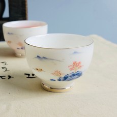 백자 골드테두리 산수화 도자기 찻잔 다기잔 50ml des*01376iz