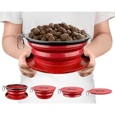터프 퍼퍼 슈퍼빅슬럽 접이식 개 그릇 대용량 휴대용 안전 무취 무독성 실리콘, Crimson Red, Large (40oz) 1 Bowl