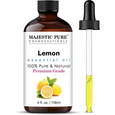 Majestic Pure 마제스틱 퓨어 에센셜 오일 글라스 드롭퍼 포함 100% 순수 자연 원료 디퓨저 아로마테라피 비누 및 양초 제작용 레몬 4액량 온스, 4 플 오즈 (1개 팩)