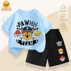 台灣-出貨 汪汪队衣服套装男童纯棉短袖短裤夏季2025新款男孩帅气夏装两件套