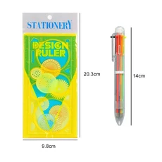 쿠쿠스토어 Spirograph 아트 드로잉 눈금자 어린이 DIY 수제 그림 템플릿 다기능 만화 색상 발달 장난감 선, 11 1WHC yellow 1pen, 1개