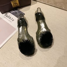 투니스 여성 퍼 볼 플랫 젤리 샌들