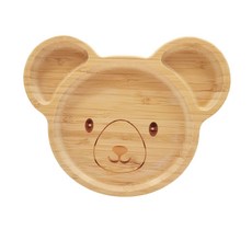 寶寶竹製餐盤卡通兒童分餐盤飯盤點心盤環保餐具日式小熊一體餐盤, 1個, 如圖, 杏色