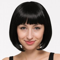 파티처럼 할로윈 파티소품 파티가발 숏헤어 [단발머리 블랙], 1개