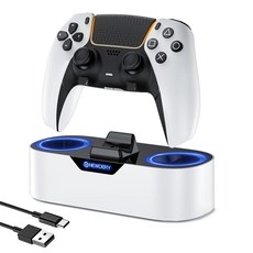 PS5 듀얼센스 엣지용 PS5 컨트롤러 충전소 고속 충전 도크 스탠드, 1개, 하얀색, N4P01