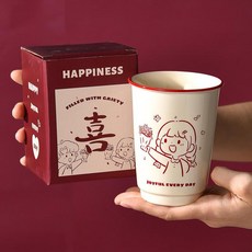 新中式喜慶陶瓷杯 快樂每一天, XD - 1034 - 131b 情侶杯簡筆畫女孩彩盒3649 - 1 - B, 1套