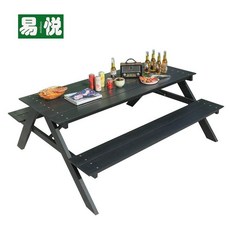 楓瑞家具 PE塑木戶外連體桌椅 公園野餐桌椅, 1.2m連體新款公園椅-黑色, 1.2m連體新款公園椅-黑色