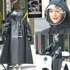 오토바이 레인코트 라이딩 스쿠터 전기 바이크 레인코트 방수 바람막이 킥보드 일체형 차양막 레터링, XL, 블랙