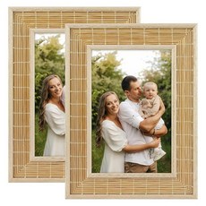 Golden State Art 12.7x17.8cm(5x7인치) 사진 프레임 - 유리로 짠 대나무 - 보헤미안 사진 프레임 - 벽 및 테이블 탑 디스플레이, 4x6, 2팩