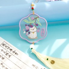 熱銷 刺繡手工diy材料包 自繡製作平安福禦守書簽掛件雙麵繡蘇繡送男友禮物, 薑黃色 盛夏平安-繃+禮盒, 1個