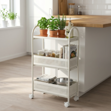 르엘 슬림 이동식 선반 틈새 트롤리, 3단, 아이보리