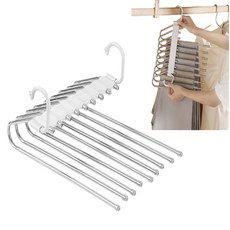 Dnc 접이식 논슬립 9단 바지걸이 공간활용 슬라이딩 옷걸이, 화이트, 1개