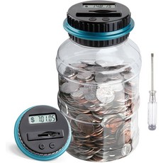 Vcertcpl남자 성인용 대형 저금통 LCD 카운터가있는 디지털 동전 계수 은행 1.8L 용량 돈 항아리 미국 용으로 설계 파란색, Blue