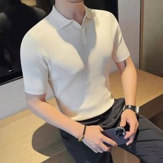 2026男士夏季POLO衫 短袖針織冰絲修身條紋翻領運動休閒衫