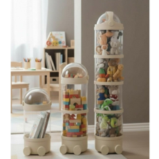 내일마켓 4단 높이조절 투명 인형정리함 인형 장난감 보관함 수납함 원통형