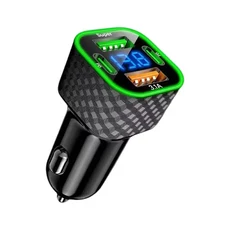380W 차량용 휴대 전화 충전기 듀얼 PD Type-C 4-in-1 디지털 디스플레이 자동 DC 12V24V 초고속 어댑터, 01 다크 그레이