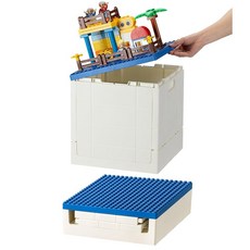 SHIMOYAMA 이중 블록용 대형 빌딩 뚜껑이 25L 보관함 접이식 26쿼트 (그레이) 용기 있는, 블루.