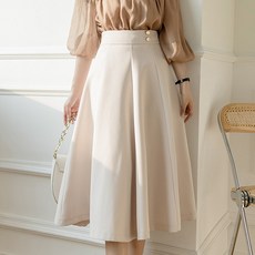 로렌미 투버튼 절개 플레어 미디 스커트 S250826FW-10