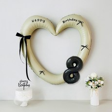 연지마켓 생일 하트프레임풍선 블랙 숫자 생일파티 용품 세트 (자유레터링), 1세트, 크림하트 숫자 8