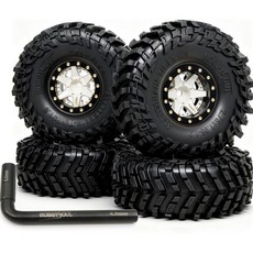 HOBBYSOUL 70mm 높이 부드럽고 끈적한 10 전천후 타이어와 황동 조절 오프셋 비드락 휠 림 흰색 검정색 RC 머드 크롤러 TRX4M SCX24 업그레이드, 흑백