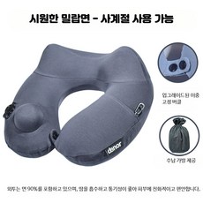 U자형 여행용 목쿠션 휴대용 팽창식 비행기 경추 지지대 사무실 낮잠용 베개, 밀루 코튼 다크 그레이