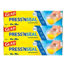 Glad Press’n Seal 強力保鮮膜 可冷凍冷藏膠膜 肉類、蔬菜食材保鮮 每捲30公分x43.4公尺, 3入, 43.4m, 1個