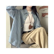짝꿍닷컴 여성 블루 체크 루즈핏 캐주얼 셔츠 DHH-L09 652068