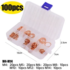 100/200개 구리 와셔 모음 키트 M4 M10 오일 드레인 플러그 가스켓 섬프 씰 링 자동차 엔진 부품, 02 100PCS, 01 M4M14