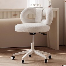 귀여운 램스울 리본 높이 조절 화장대 의자 편한 푹신한 의자, 1개, 화이트