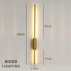 雨果燈飾 LED新款壁燈 臥室床頭燈 現代簡約金長條燈 直立壁燈 樓梯燈 過道燈, 金色橢圓底座 100cm