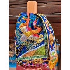 巧之手藝術品 藍色紅色金絲繡線浮鶴袍，凸棉繡線土地公/土地婆/福德正神適用，金色壽袍鶴衣神明衣, 藍色