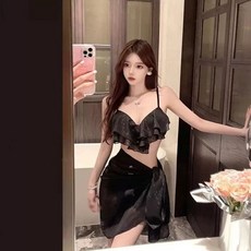 2025新款比基尼女性感吊帶三件套海邊沙灘bijini泳衣女黑色泳裝, 南2583黑色,S【適合40.0-47.5公斤】