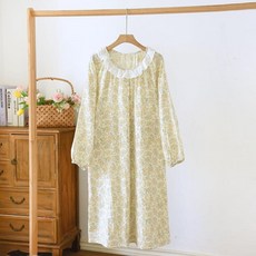 純棉長袖圓領睡裙 花邊公主風家居裙