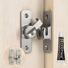 루닌 무타공 잠금장치 미닫이 여닫이 다용도 잠금고리 실버, 1개