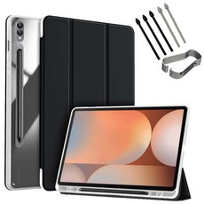 갤럭시탭S10 플러스 울트라 호환 클리어 투명 북커버 케이스 S펜슬 수납 S10+ Ultra 삼성 케이스나라, 블랙, 1개