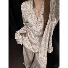 豹紋睡衣女春秋季冰絲長袖長褲薄款韓版休閒慵懶風甜美少女家居服