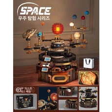 전동 과학 태양계 지구 행성 천문학 실험 조립 블록 초등 우주 스페이스 모형 어린이 남아 크리스마스 생일 선물, 8대 프리미엄에디션 전동 회전, 1개, 기본 색상