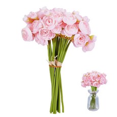 라눈큘러스 조화 18개 인조 실크 미니 핑크 꽃 DIY 부케용 벌크 가짜 작약 웨딩 필러 꽃 센터피스 브라이덜 샤워 장식용 140482, 라눈큘러스 조화 18개, 인조 실크 미니 핑크 꽃, D
